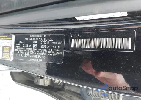 2021 Kia Forte Gt-Line из США, поврежденный, VIN 3KPF34AD4ME382105